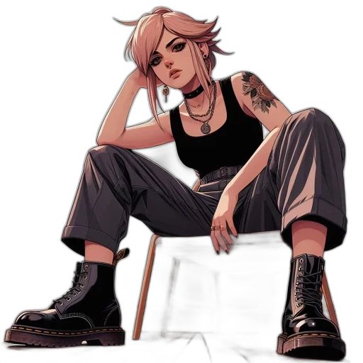 jacket, face, staff, shoes, concept art, comic book art, watercolor, cyberpunk transparent PNG cut-out
