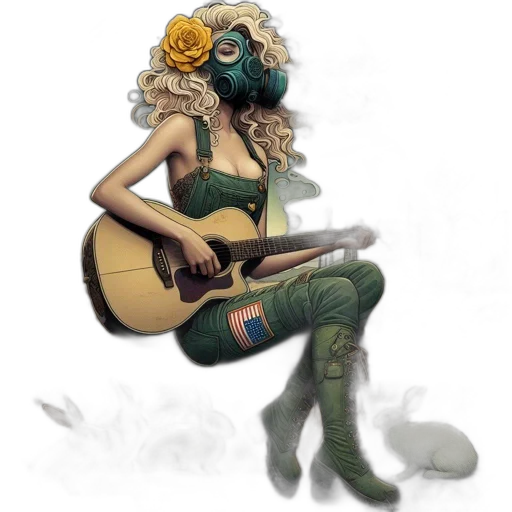 mask, robot, dress, flower, concept art, fantasy art, comic book art, watercolor transparent PNG cut-out