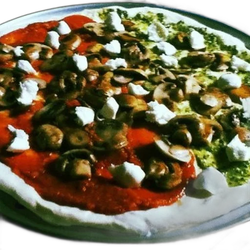 food, 3d render, photorealistic, pizza, mushrooms, cheese, pan transparent PNG cut-out