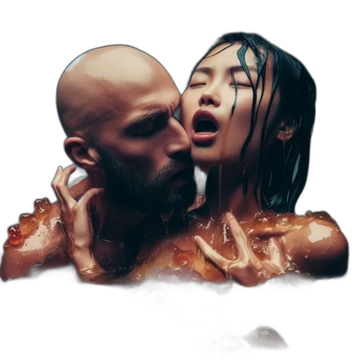 photorealistic, concept art, underwater, fire, rain, two, individuals, man transparent PNG cut-out