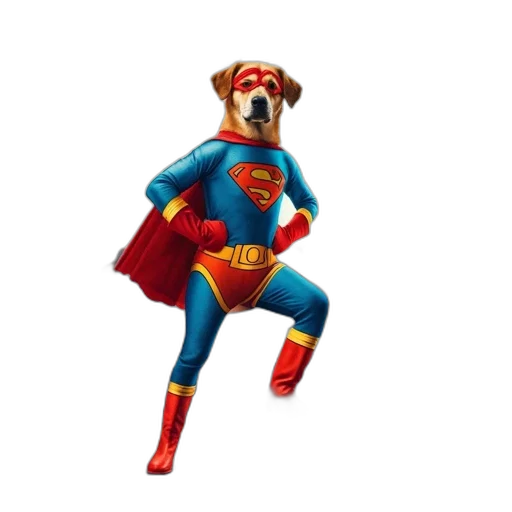 animal, 3d render, concept art, comic book art, pixel art, dog, wearing, superhero transparent PNG cut-out