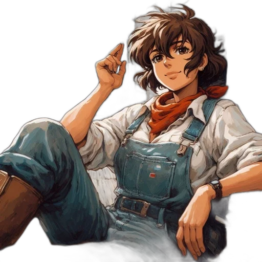 staff, watercolor, concept art, anime, photorealistic, earth tones, young, woman transparent PNG cut-out