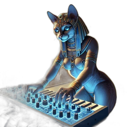 robot, jewelry, fantasy art, vaporwave, cyberpunk, concept art, blue, feline transparent PNG cut-out