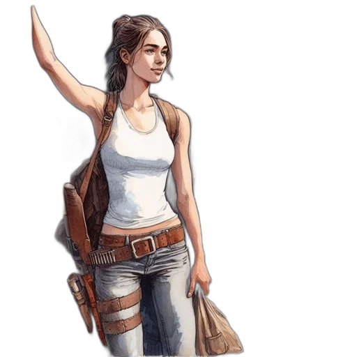 jacket, weapon, staff, concept art, comic book art, fantasy art, pixel art, earth tones transparent PNG cut-out