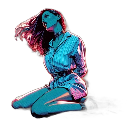 dress, jacket, hair, face, comic book art, concept art, vaporwave, pixel art transparent PNG cut-out