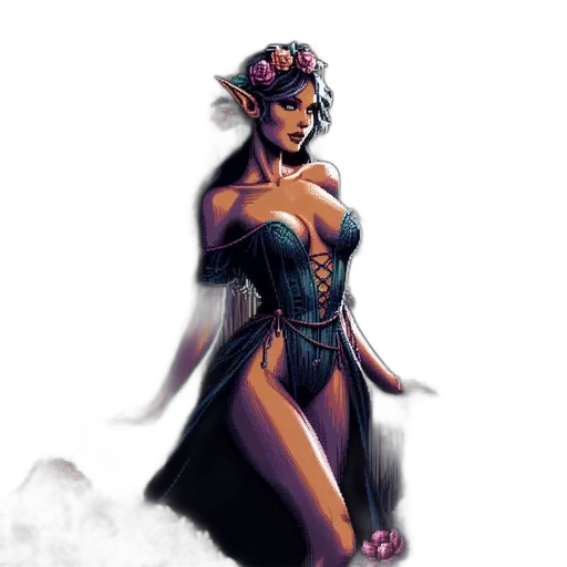 dress, fantasy art, concept art, comic book art, pixel art, dark, elven, woman transparent PNG cut-out