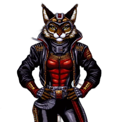 jacket, pixel art, comic book art, concept art, cyberpunk, red, anthropomorphic, futuristic transparent PNG cut-out