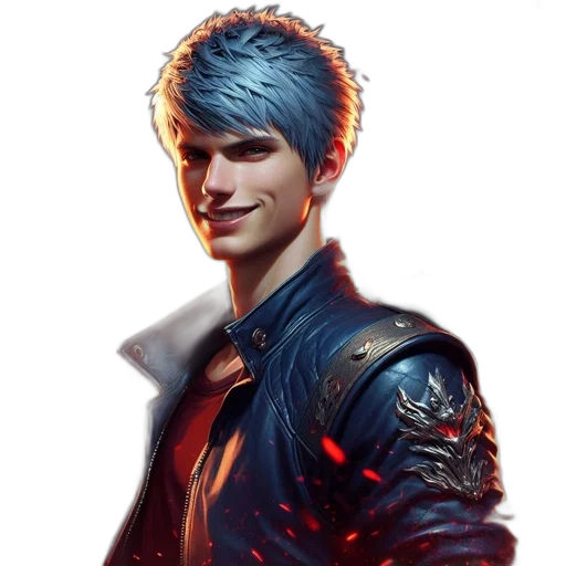 jacket, face, concept art, fantasy art, photorealistic, cyberpunk, blue, intense transparent PNG cut-out