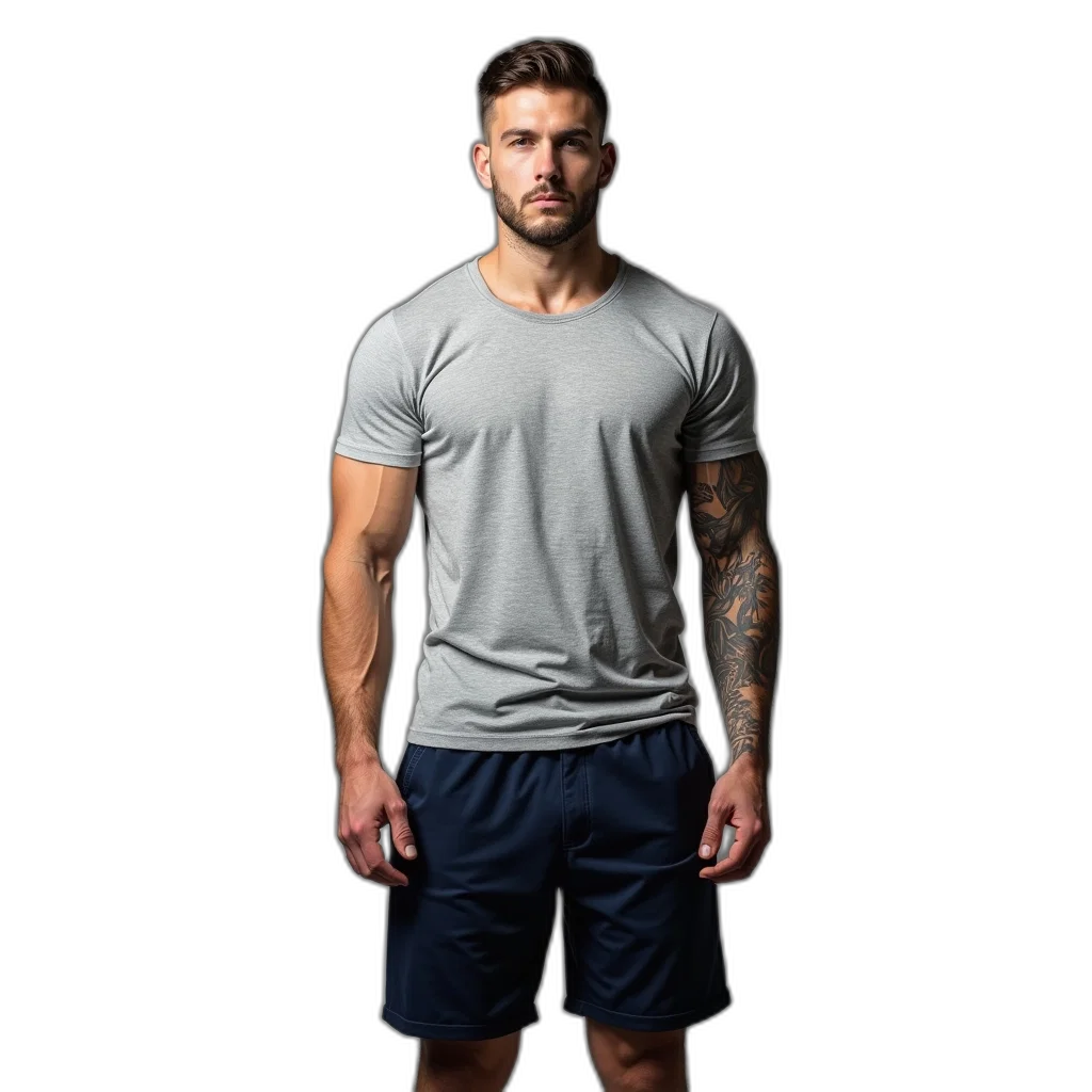 jacket, staff, man, muscular, build, wearing, grey, t-shirt transparent PNG cut-out