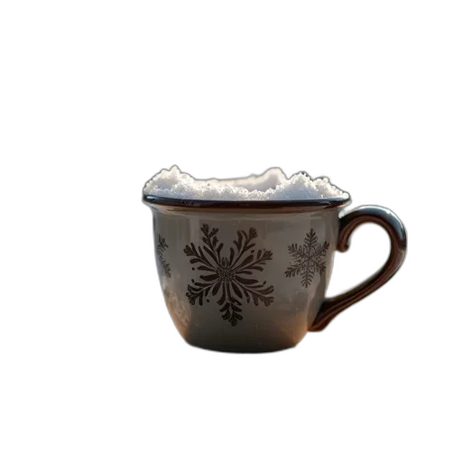 crown, food, 3d render, photorealistic, snowflakes, coffee, mug transparent PNG cut-out