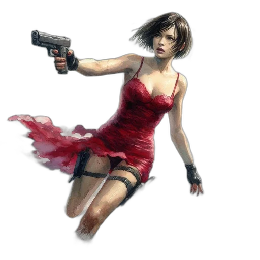 weapon, dress, concept art, comic book art, photorealistic, pixel art, red, determined transparent PNG cut-out