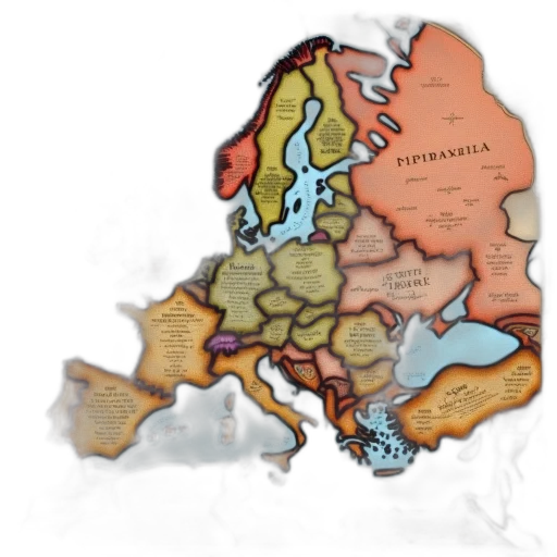 detailed, map, europe, decorative, border, featuring, illustrations, people transparent PNG cut-out
