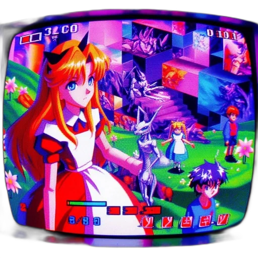 vaporwave, anime, concept art, pixel art, outer space, neon lights, vivid, retro-styled transparent PNG cut-out