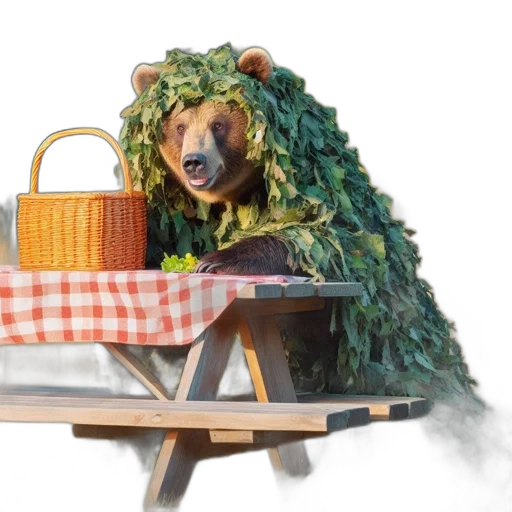 animal, food, creature, 3d render, forest, green, anthropomorphized, bear transparent PNG cut-out