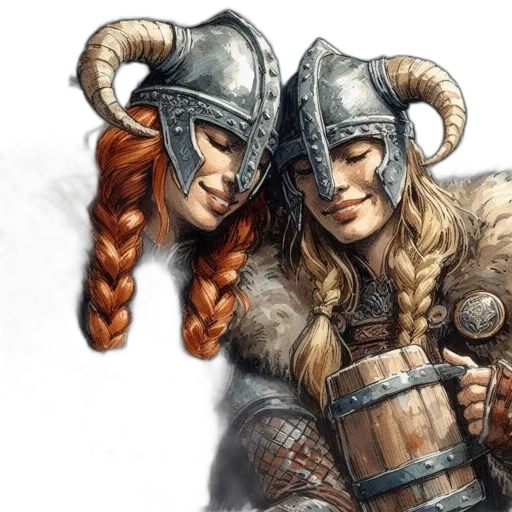 fantasy art, concept art, comic book art, photorealistic, two, women, possibly, norse transparent PNG cut-out