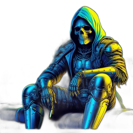 jacket, mask, robot, comic book art, concept art, cyberpunk, fantasy art, blue transparent PNG cut-out