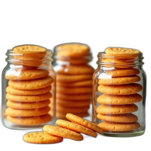food, golden, three, jars, orange, cookies, top, table transparent PNG cut-out