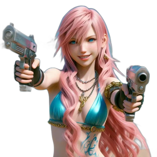 weapon, concept art, photorealistic, fantasy art, cyberpunk, pastel, confident, female transparent PNG cut-out