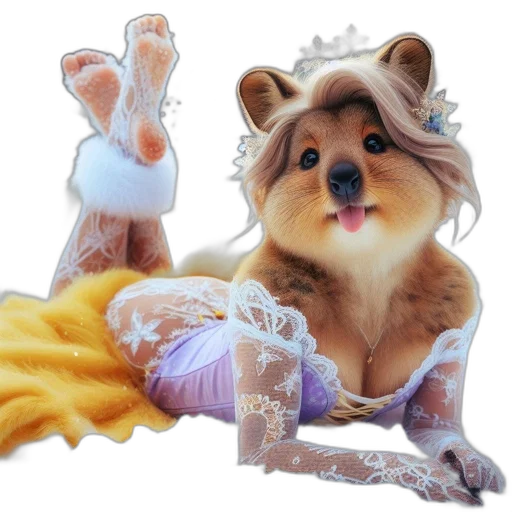 dress, crown, animal, creature, photorealistic, 3d render, concept art, fantasy art transparent PNG cut-out