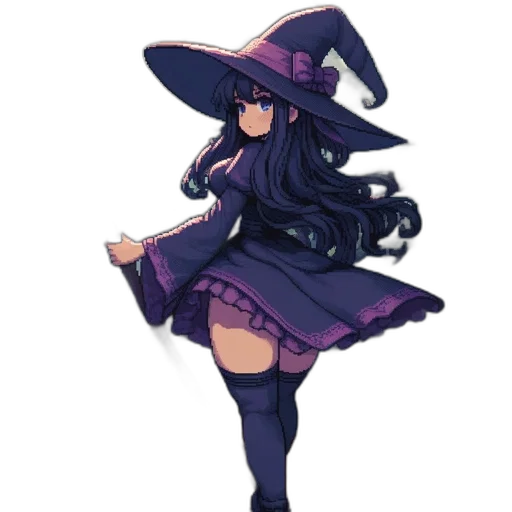 hat, staff, dress, pixel art, concept art, fantasy art, anime, dark transparent PNG cut-out