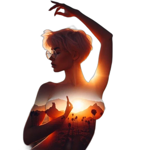 dress, mask, concept art, fantasy art, comic book art, photorealistic, sunset, fire transparent PNG cut-out