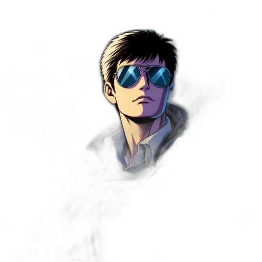 jacket, mask, face, comic book art, concept art, pixel art, cyberpunk, blue transparent PNG cut-out