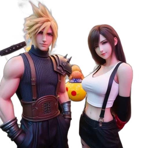 3d render, concept art, fantasy art, photorealistic, two, animated, characters, spiky-haired transparent PNG cut-out