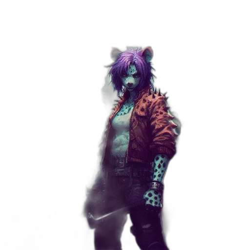 jacket, creature, animal, mask, concept art, cyberpunk, fantasy art, pixel art transparent PNG cut-out