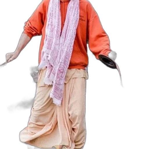 staff, 3d render, photorealistic, street, performer, orange, beige, attire transparent PNG cut-out