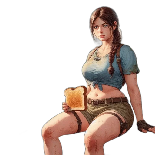 weapon, food, concept art, fantasy art, pixel art, photorealistic, young, woman transparent PNG cut-out