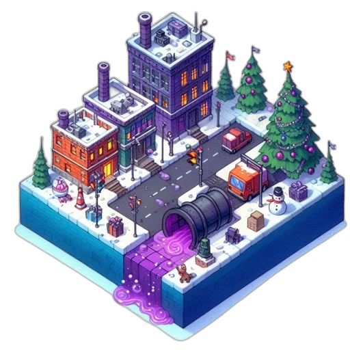 pixel art, concept art, 3d render, fantasy art, snow, city street, colorful, blue transparent PNG cut-out