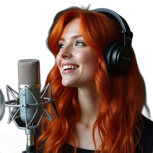 cartoon, photorealistic, beautiful, young, red, haired, female, radio transparent PNG cut-out