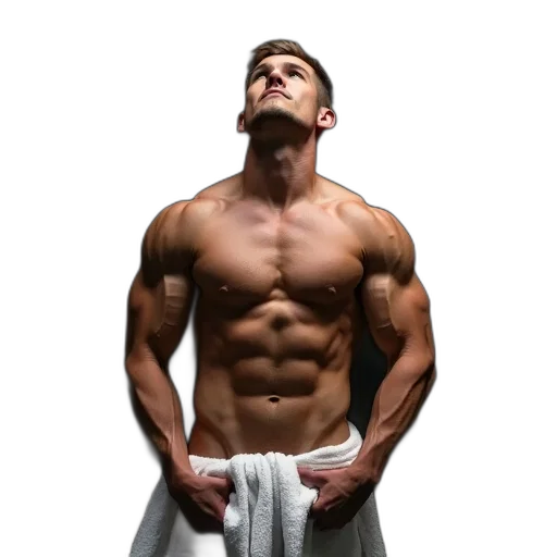 weapon, staff, photorealistic, muscular, man, well-defined, physique, flexing transparent PNG cut-out