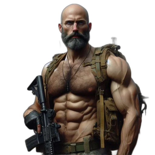 concept art, comic book art, 3d render, photorealistic, muscular, bald, man, tactical transparent PNG cut-out