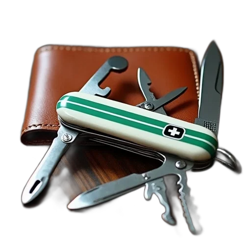 staff, 3d render, silver, swiss, army, knife, white, handle transparent PNG cut-out