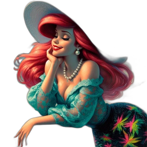 hat, dress, jewelry, fantasy art, concept art, cartoon, photorealistic, underwater transparent PNG cut-out