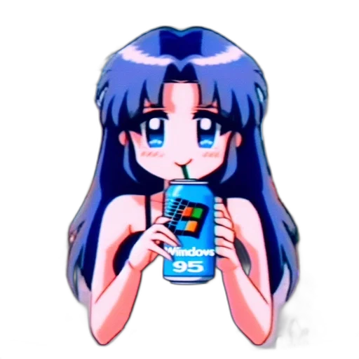 robot, dress, bottle, weapon, vaporwave, anime, pixel art, cartoon transparent PNG cut-out