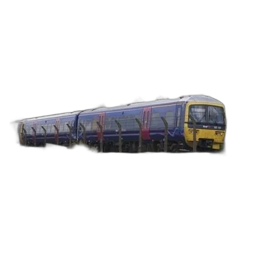 staff, 3d render, photorealistic, blue, yellow, train, traveling, tracks transparent PNG cut-out