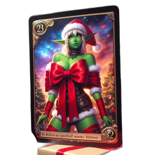 elfish, figure, donning, santa, suit, stands, amidst, festive transparent PNG cut-out