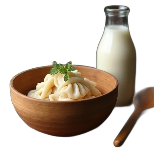 food, wooden, bowl, filled, soup, dumplings, next, bottle transparent PNG cut-out