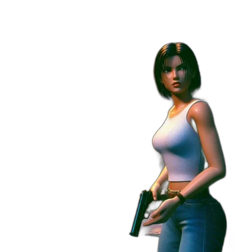 weapon, dress, concept art, 3d render, pixel art, photorealistic, woman, handgun transparent PNG cut-out