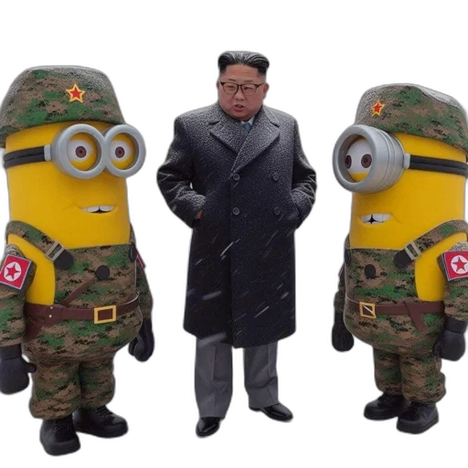 jacket, staff, concept art, 3d render, cyberpunk, cartoon, two, minion-like transparent PNG cut-out