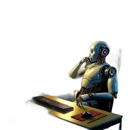 robot, staff, concept art, 3d render, cyberpunk, comic book art, outer space, blue transparent PNG cut-out