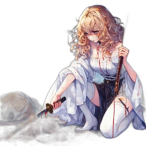sword, dress, staff, weapon, fantasy art, concept art, anime, watercolor transparent PNG cut-out