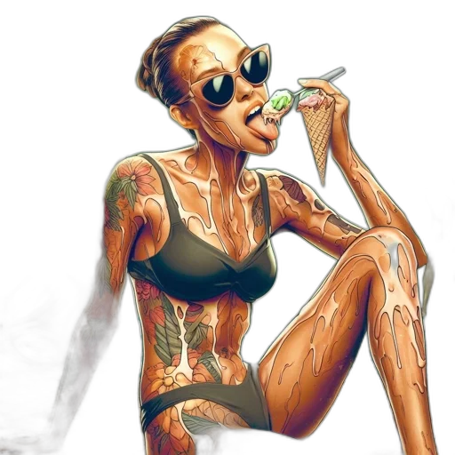 concept art, cartoon, comic book art, watercolor, woman, tan, wears, sunglasses transparent PNG cut-out
