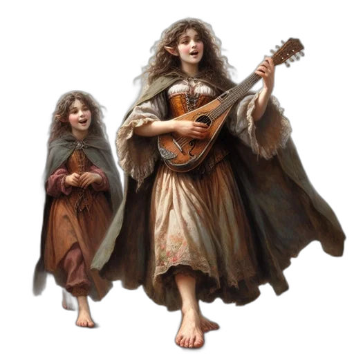 oil painting, concept art, photorealistic, fantasy art, two, young, elven-eared, girls transparent PNG cut-out