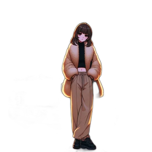 jacket, staff, 3d render, concept art, photorealistic, woman, stands, outdoors transparent PNG cut-out