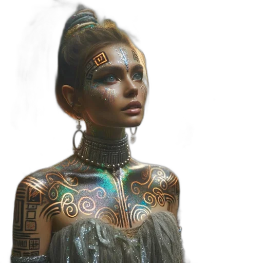 jewelry, robot, mask, dress, concept art, fantasy art, photorealistic, cyberpunk transparent PNG cut-out