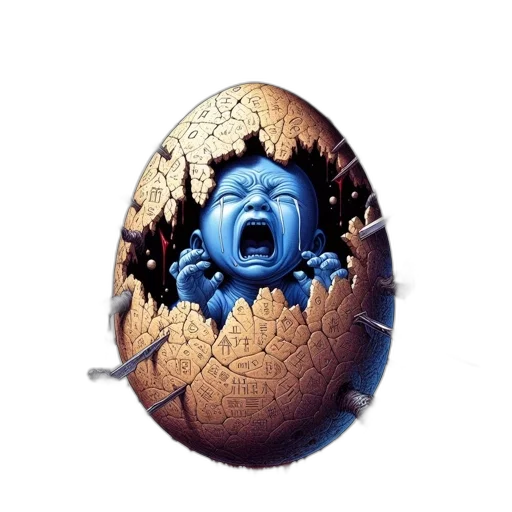creature, mask, photorealistic, concept art, 3d render, cracked, eggshell, symbols transparent PNG cut-out