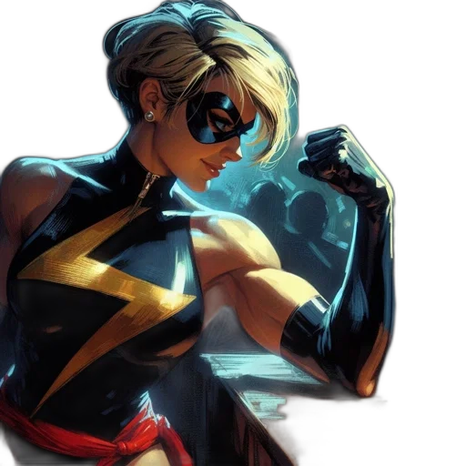 comic book art, concept art, cyberpunk, female, superhero, blonde, hair, dressed transparent PNG cut-out